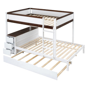 English Elm Full-over-full Bunk Bed with Trundle Desk Drawers and Built-in Power for Kids White+Walnut LT000364AAD