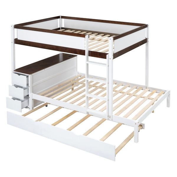 English Elm Full-over-full Bunk Bed with Trundle Desk Drawers and Built-in Power for Kids LT000364AAD-1