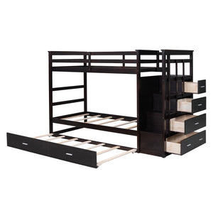 English Elm Twin Bunk Bed with Trundle Staircase Storage Drawers Solid Pine Kids Room LT000068AAP-1