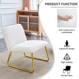 English Elm One White Minimalist Armless Sofa Chair With Plush Cushion and Backrest Paired With Golden Metal Legs, Suitable For Offices, Restaurants, Kitchens, Bedrooms