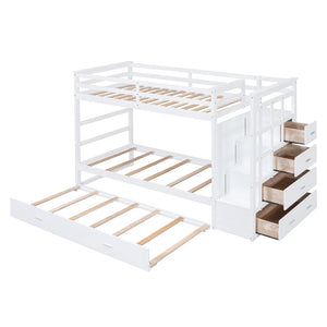 English Elm Twin Bunk Bed with Trundle Staircase Storage Drawers Solid Pine Kids Room LT000068AAK-1