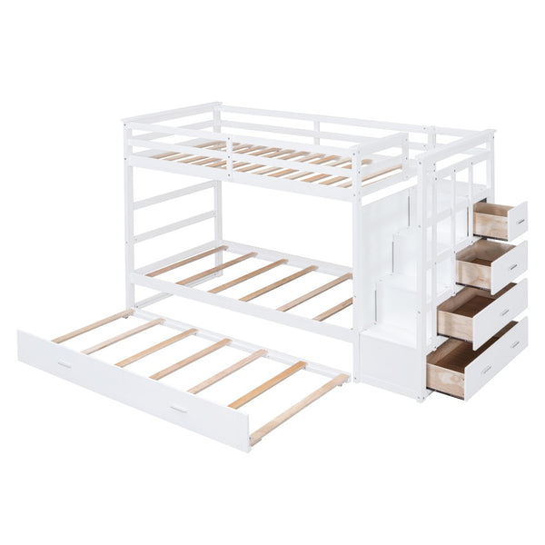 English Elm Twin Bunk Bed with Trundle Staircase Storage Drawers Solid Pine Kids Room LT000068AAK-1