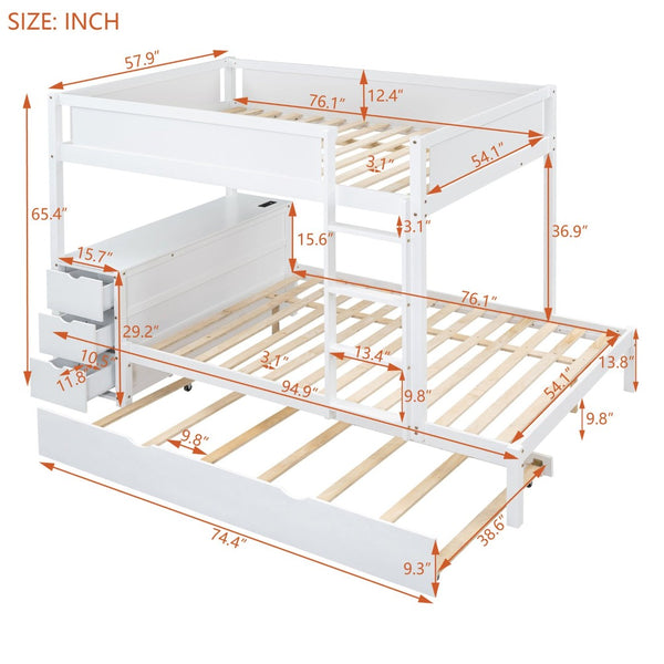 English Elm Full-over-full Bunk Bed with Trundle Desk Drawers and Built-in Power for Kids White LT000364AAK-1