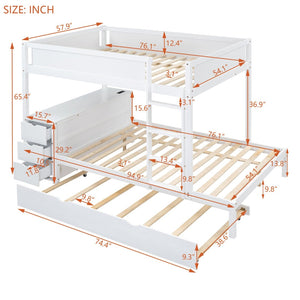 English Elm Full-over-full Bunk Bed with Trundle Desk Drawers and Built-in Power for Kids LT000364AAK