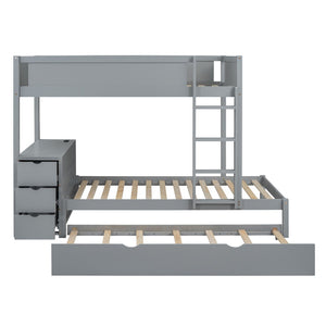 English Elm Twin-over-twin Bunk Bed with Trundle Built-in Desk Storage Drawers and Power Outlets Gray LT000363AAE-1