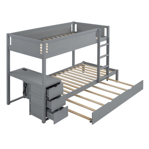 English Elm Twin-over-twin Bunk Bed with Trundle Built-in Desk Storage Drawers and Power Outlets Gray LT000363AAE