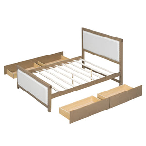 Hearth and Haven Tempest Full Size Platform Bed with 4 Drawers and Nailhead Trim, Beige and Natural DL000575AAA