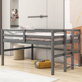 Hearth and Haven Wood Twin Size Loft Bed with Side Ladder, Antique Grey WF312787AAE