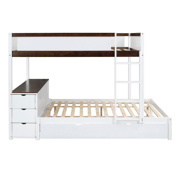 English Elm Full-over-full Bunk Bed with Trundle Desk Drawers and Built-in Power for Kids LT000364AAD-1