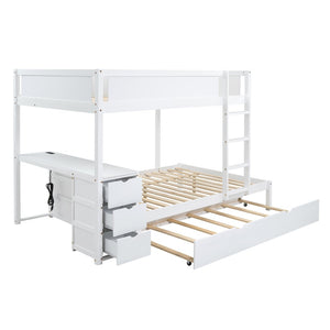 English Elm Full-over-full Bunk Bed with Trundle Desk Drawers and Built-in Power for Kids White LT000364AAK-1