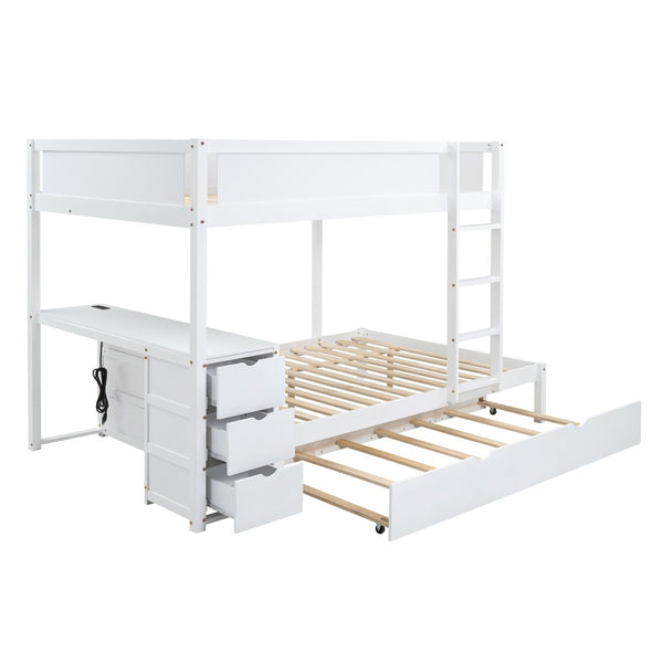 English Elm Full-over-full Bunk Bed with Trundle Desk Drawers and Built-in Power for Kids White LT000364AAK-1