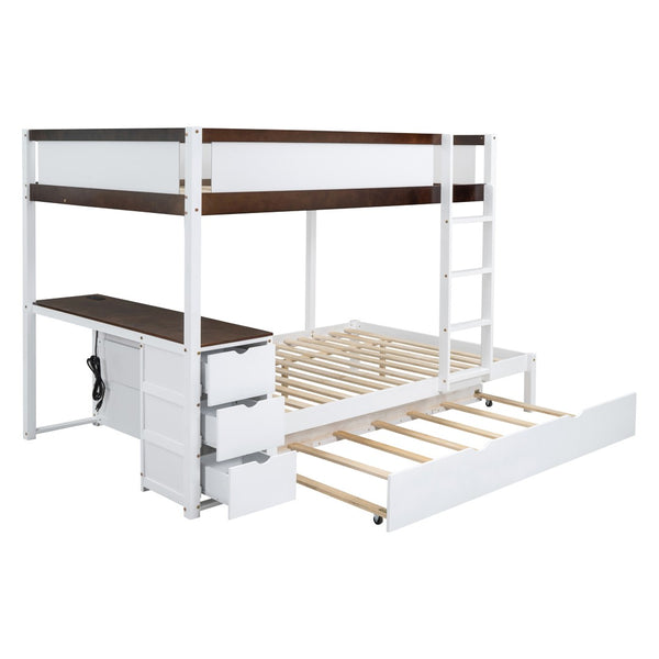 English Elm Full-over-full Bunk Bed with Trundle Desk Drawers and Built-in Power for Kids LT000364AAD-1