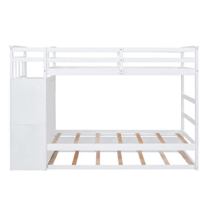 English Elm Twin Bunk Bed with Trundle Staircase Storage Drawers Solid Pine Kids Room LT000068AAK-1