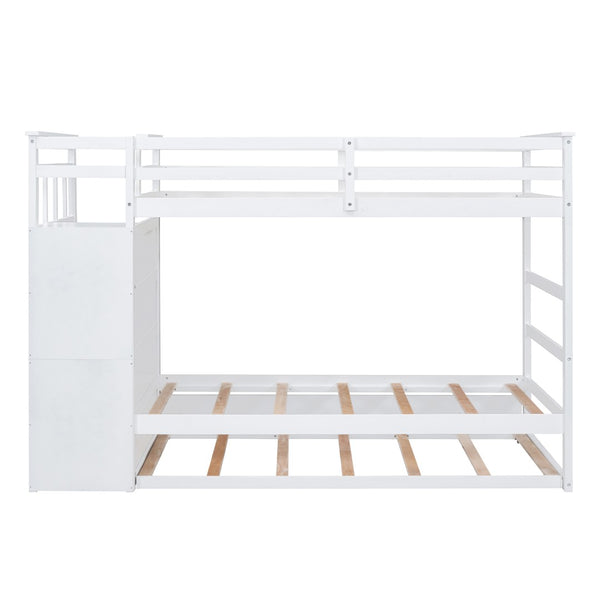 English Elm Twin Bunk Bed with Trundle Staircase Storage Drawers Solid Pine Kids Room LT000068AAK-1