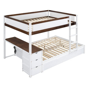 English Elm Full-over-full Bunk Bed with Trundle Desk Drawers and Built-in Power for Kids LT000364AAD-1