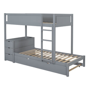 English Elm Twin-over-twin Bunk Bed with Trundle Built-in Desk Storage Drawers and Power Outlets Gray LT000363AAE