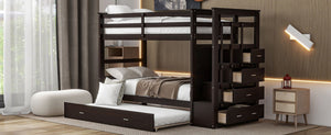 English Elm Twin Bunk Bed with Trundle Staircase Storage Drawers Solid Pine Kids Room LT000068AAP-1