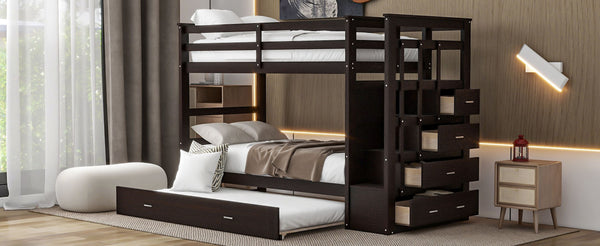 English Elm Twin Bunk Bed with Trundle Staircase Storage Drawers Solid Pine Kids Room LT000068AAP-1