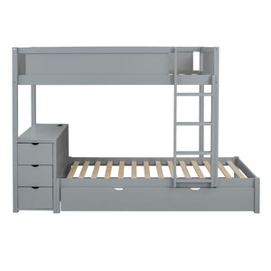 English Elm Twin-over-twin Bunk Bed with Trundle Built-in Desk Storage Drawers and Power Outlets Gray LT000363AAE