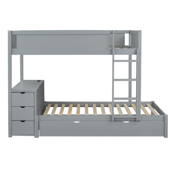 English Elm Twin-over-twin Bunk Bed with Trundle Built-in Desk Storage Drawers and Power Outlets Gray LT000363AAE