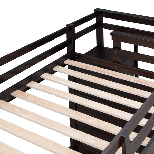 English Elm Twin Bunk Bed with Trundle Staircase Storage Drawers Solid Pine Kids Room LT000068AAP-1