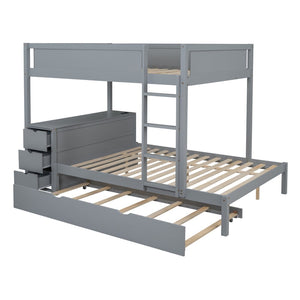 English Elm Full-over-full Bunk Bed with Trundle Desk Drawers and Built-in Power for Kids Gray LT000364AAE