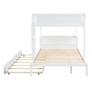 English Elm Full-over-full Bunk Bed with Trundle Desk Drawers and Built-in Power for Kids LT000364AAK