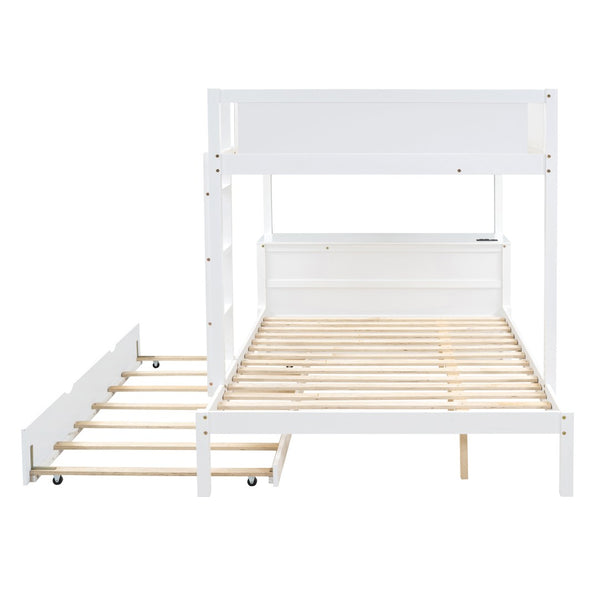 English Elm Full-over-full Bunk Bed with Trundle Desk Drawers and Built-in Power for Kids LT000364AAK