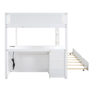 English Elm Full-over-full Bunk Bed with Trundle Desk Drawers and Built-in Power for Kids LT000364AAK