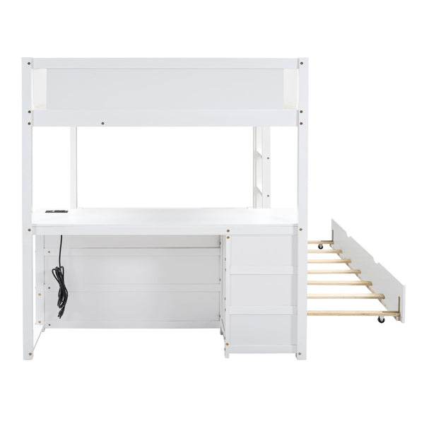 English Elm Full-over-full Bunk Bed with Trundle Desk Drawers and Built-in Power for Kids LT000364AAK