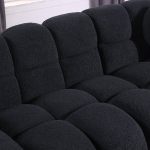 English Elm 87.4 Bouclé Marshmallow Sofa 3-Seater Compact Modern Curved Design for Apartments Cozy Durable Upholstery Black W1099S00099