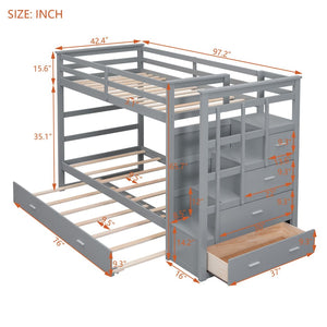 English Elm Twin Bunk Bed with Trundle Staircase Storage Drawers Solid Pine Kids Room LT000068AAE-1