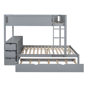 English Elm Full-over-full Bunk Bed with Trundle Desk Drawers and Built-in Power for Kids Gray LT000364AAE-1