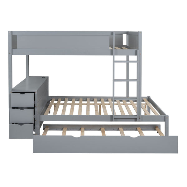 English Elm Full-over-full Bunk Bed with Trundle Desk Drawers and Built-in Power for Kids Gray LT000364AAE-1