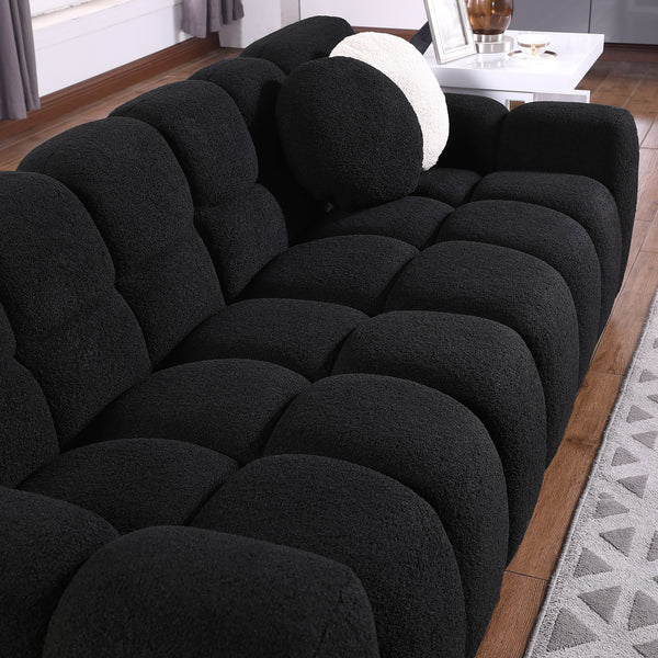 English Elm 87.4 Bouclé Marshmallow Sofa 3-Seater Compact Modern Curved Design for Apartments Cozy Durable Upholstery Black W1099S00099