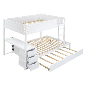 English Elm Full-over-full Bunk Bed with Trundle Desk Drawers and Built-in Power for Kids White LT000364AAK-1