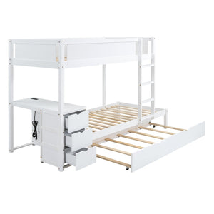 English Elm Twin-over-twin Bunk Bed with Trundle Built-in Desk Storage Drawers and Power Outlets White LT000363AAK-1