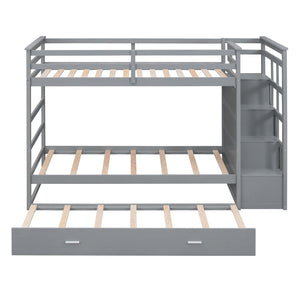 English Elm Twin Bunk Bed with Trundle Staircase Storage Drawers Solid Pine Kids Room LT000068AAE-1