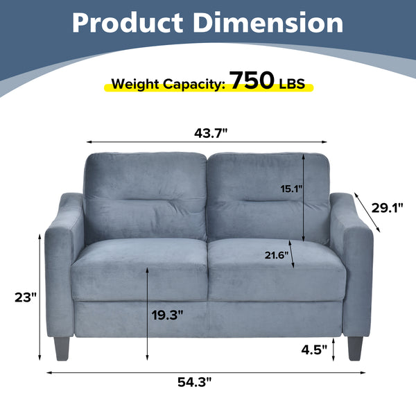 English Elm Couch Stylish Loveseat Sectional Sofa In Soft Blue-Grey Chenille For Small Spaces & Cozy Living Rooms W2121137322