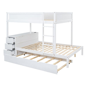English Elm Full-over-full Bunk Bed with Trundle Desk Drawers and Built-in Power for Kids White LT000364AAK-1