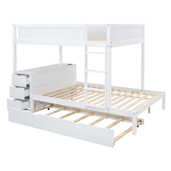 English Elm Full-over-full Bunk Bed with Trundle Desk Drawers and Built-in Power for Kids White LT000364AAK-1