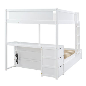 English Elm Full-over-full Bunk Bed with Trundle Desk Drawers and Built-in Power for Kids White LT000364AAK-1
