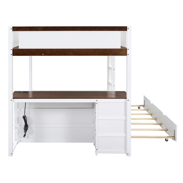 English Elm Full-over-full Bunk Bed with Trundle Desk Drawers and Built-in Power for Kids LT000364AAD-1