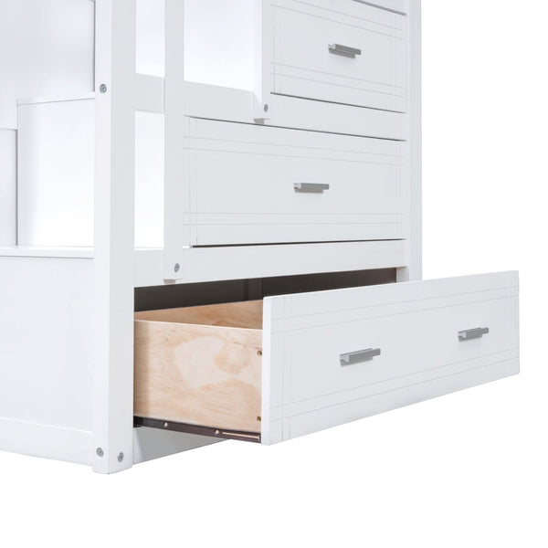 English Elm Twin Bunk Bed with Trundle Staircase Storage Drawers Solid Pine Kids Room LT000068AAK-1