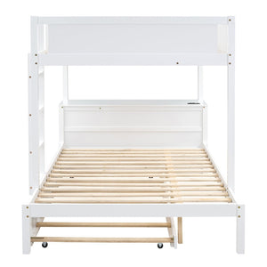 English Elm Full-over-full Bunk Bed with Trundle Desk Drawers and Built-in Power for Kids White LT000364AAK-1