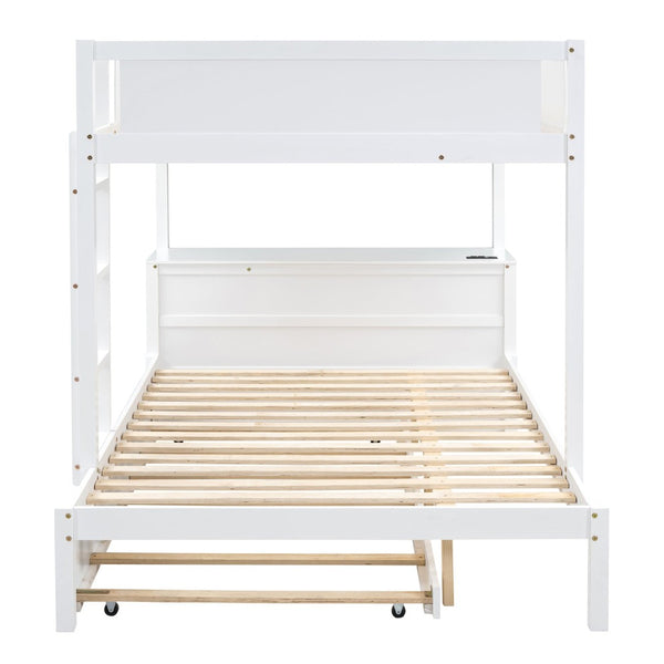 English Elm Full-over-full Bunk Bed with Trundle Desk Drawers and Built-in Power for Kids LT000364AAK