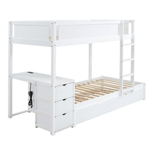 English Elm Twin-over-twin Bunk Bed with Trundle Built-in Desk Storage Drawers and Power Outlets White LT000363AAK
