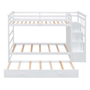 English Elm Twin Bunk Bed with Trundle Staircase Storage Drawers Solid Pine Kids Room LT000068AAK-1