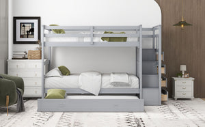 English Elm Twin Bunk Bed with Trundle Staircase Storage Drawers Solid Pine Kids Room LT000068AAE-1
