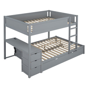 English Elm Full-over-full Bunk Bed with Trundle Desk Drawers and Built-in Power for Kids Gray LT000364AAE-1